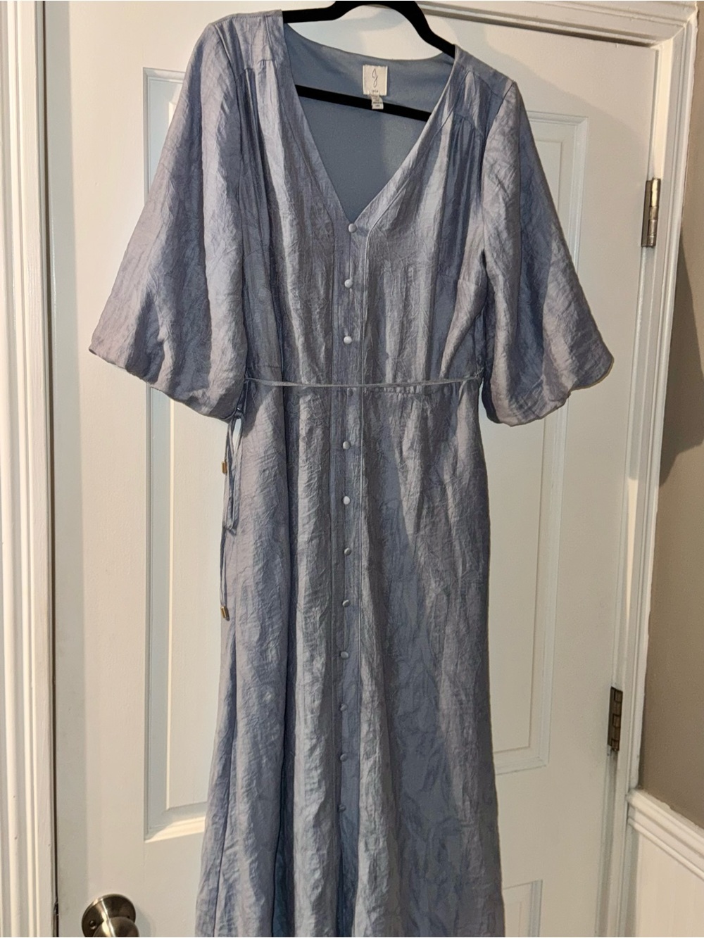 Joie Light Blue Button-Front Maxi Dress with Tie Waist